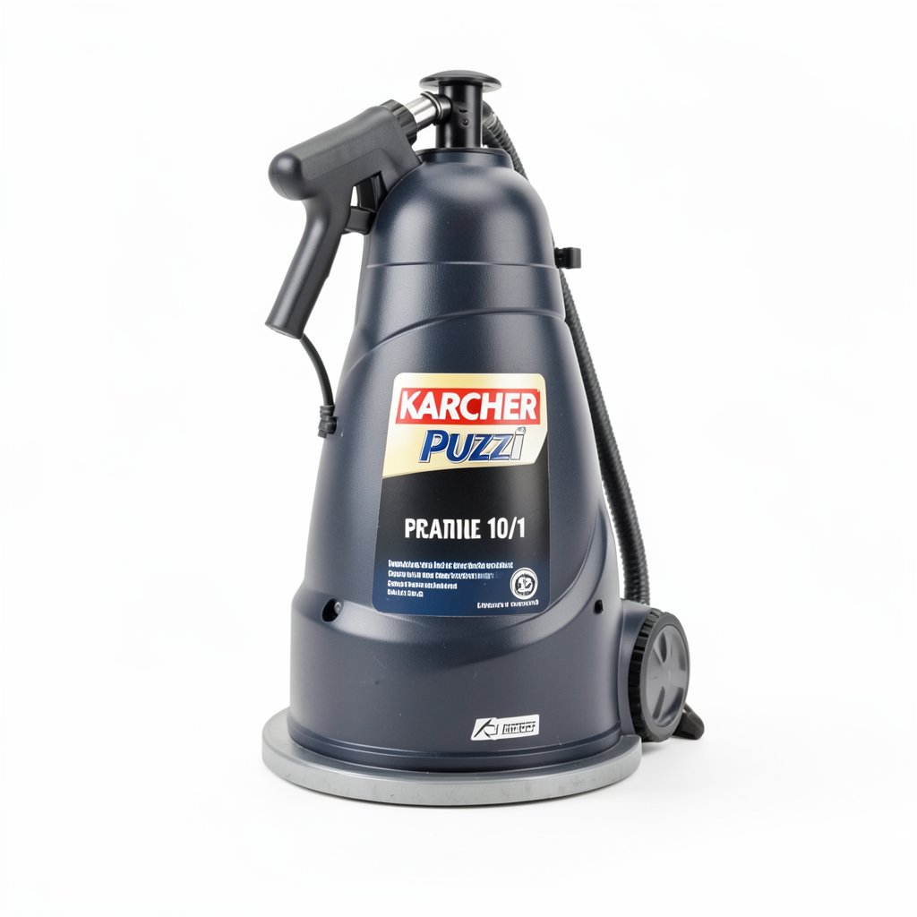 Karcher Puzzi 10/1 professional carpet cleaner, studio shot, white background, high resolution.